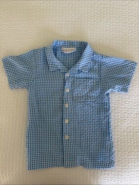 Rachel Riley Light Blue Gingham Button-Front Kids Shirt